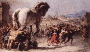 TIEPOLO, Giovanni Domenico The Procession of the Trojan Horse in Troy e oil painting on canvas